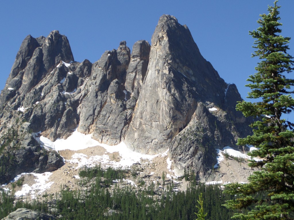 Current image: Liberty Bell Mountain looms large above Washington Pass.